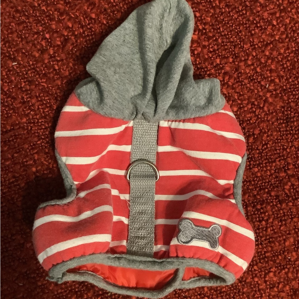 Gray & Red Striped Dog Hoodie Harness